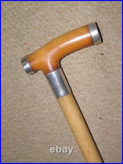 Antique Walking Stick Cane Bovine Horn Handle & Silver 1915 Furnishings 88cm
