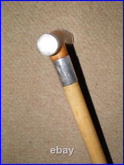 Antique Walking Stick Cane Bovine Horn Handle & Silver 1915 Furnishings 88cm