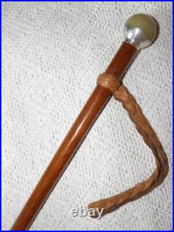 Antique Walking Stick / Cane Bovine Horn Pommel Hallmarked 1924 Silver London