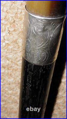 Antique Walking Stick / Cane Bovine Horn Pommel Top & Hallmarked 1921 Silver