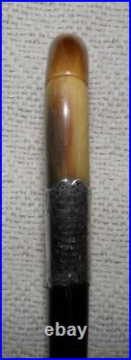 Antique Walking Stick / Cane Hallmarked 1920 Silver Collar Bovine Horn Handle