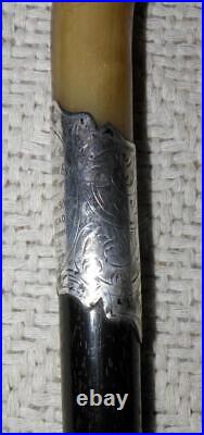 Antique Walking Stick / Cane Hallmarked 1920 Silver Collar Bovine Horn Handle