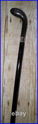 Antique Walking Stick / Cane Hallmarked 800S Silver Collar Bovine Horn Handle