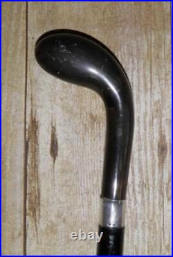 Antique Walking Stick / Cane Hallmarked 800S Silver Collar Bovine Horn Handle