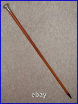 Antique Walking Stick/Cane With Pommel Top Stamped'SILVER' & Bovine Horn Ferrule
