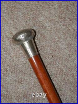 Antique Walking Stick/Cane With Pommel Top Stamped'SILVER' & Bovine Horn Ferrule