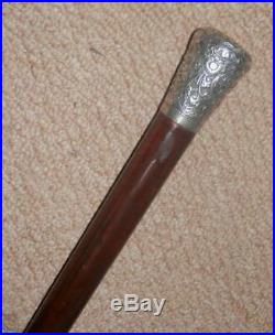 Antique Walking Stick With Repousse Silver Top & Bovine Horn Ferrule 87cm