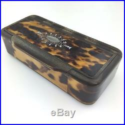Antique snuff box in horn with Faux Tortoise shell inlaid and silver ornaments