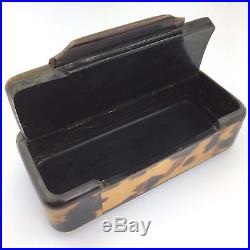 Antique snuff box in horn with Faux Tortoise shell inlaid and silver ornaments