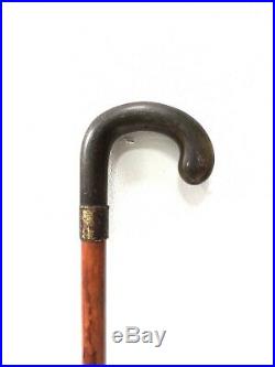 Antique tailored walking stick with horn handle / Silver ring / Belgium