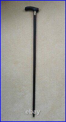 Antique walking stick with horn handle and silver collar 1908 Birmingham