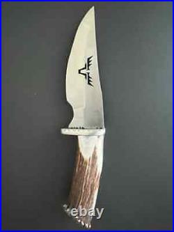 Antler Hunting Knife with Horn Handle & Premium Cowhide Leather Sheath