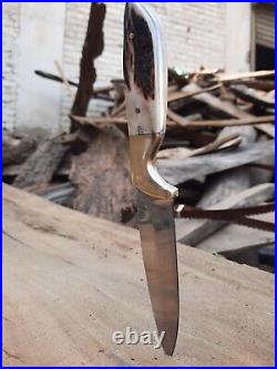 Antler horn beautifull handmade custom fixed blade knife with leather sheath