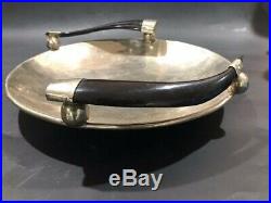 Art Deco styalized silver centerpiece bowl with horn antler handles 12 inch