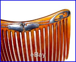 Art Nouveau horn hair comb with silver decoration hair ornament