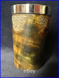 Ascot 1875' Cow's Horn Beaker Cup with Silver Mounts Hallmarked London 1871