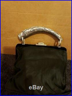 Authentic 100% Silk Yves Saint Laurent Evening Handbag with Silver Horn Handle