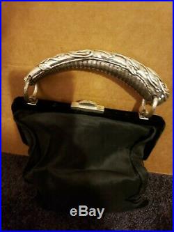 Authentic 100% Silk Yves Saint Laurent Evening Handbag with Silver Horn Handle