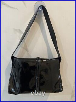 Authentic BURBERRY Women's Black Patent Leather Shoulder Handbag Purse Nova