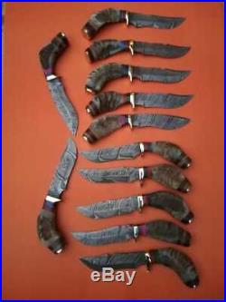 Awesome Custom Handmade Lot Of 12 Pieces Hunting Knives With Ram Horn Handle