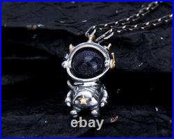 B37 Pendant Astronaut Devil With Horns And Star 925 Sterling Silver