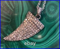 BAVNA $1K 925 silver Necklace With pave DIAMOND Horn Signed, Mint RARE SAKS 5TH