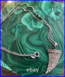 BAVNA $1K 925 silver Necklace With pave DIAMOND Horn Signed, Mint RARE SAKS 5TH