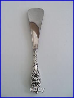 BEAUTIFUL 19th C. AMERICAN STERLING SILVER SHOE HORN with EMBOSSED FLORAL DESIGN
