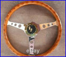 BMW Vintage Wood Steering Wheel Chrome Spoke 15 inch 380mm With horn button