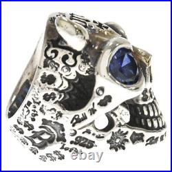 BWL Bill Wall Leather 50/50 Master Skull Ring Left Horn with Stones US Size 9.5