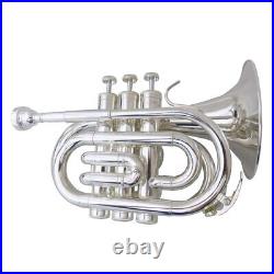 Bb Pocket Trumpet Horn Silver Plated with Case and Mouthpiece Musical Instrument
