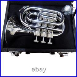 Bb Pocket Trumpet Horn Silver Plated with Case and Mouthpiece Musical Instrument