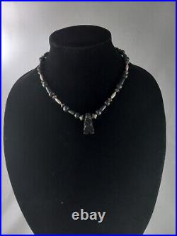 Beaded Black Horn And Sterling Silver Necklace With Vintage Black Bear Fetish