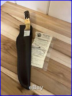Bear MCG 4 Inch Fixed Blade with Stag Horn Handle & Leather Holster/Holder