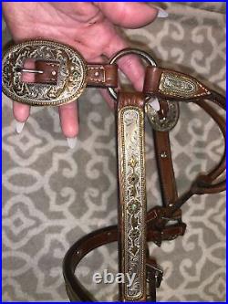 Beautiful Broken Horn Silver & Sapphire Engraved Show Halter With Lead For Stud