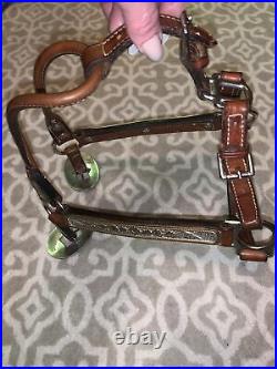Beautiful Broken Horn Silver & Sapphire Engraved Show Halter With Lead For Stud