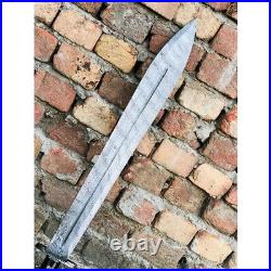 Beautiful Custom Handmade Damascus Steel Sword With Leather Sheath Length 22'
