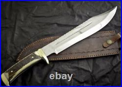 Beautiful Handmade D-2 Steel Stag Horn Hunting Bowie Knife with Leather Sheath