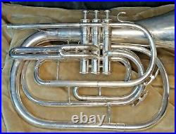Beautiful Silver Plate King 1122 Marching French Horn Refurbished with Case