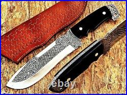 Best Customized Handmade Engraved Hunting Knife With Bull Horn Handle