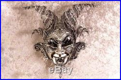 Black Diavolo Silver Luxury Devil Venetian Wall Mask with Filigree Metal Horns
