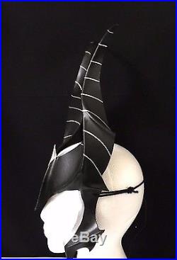 Black Leather COSPLAY HORNS with Silver Halloween Mask Comicon LARP Maleficent