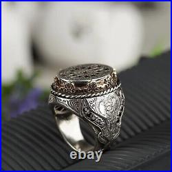 Black Micro Zircon Stone Sterling Silver Ring with Ram Horn Motif