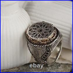 Black Micro Zircon Stone Sterling Silver Ring with Ram Horn Motif