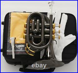 Black nickel Gold Pocket Trumpet B-flat Horn Large bell 2 Mouthpiece With Case