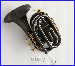 Black nickel Gold Pocket Trumpet B-flat Horn Large bell 2 Mouthpiece With Case