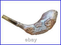 Blowing Shofar Ram Horn Silver Coated With Lion Of Judah 12-14