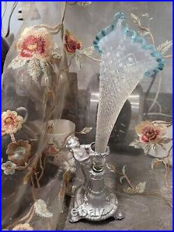 Blue And Silver Epergne Horns With Holders