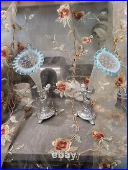 Blue And Silver Epergne Horns With Holders