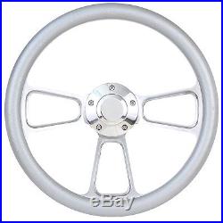 Boat Steering Wheel 14 Inch Aluminum With Silver Vinyl Half Wrap, Horn Button
